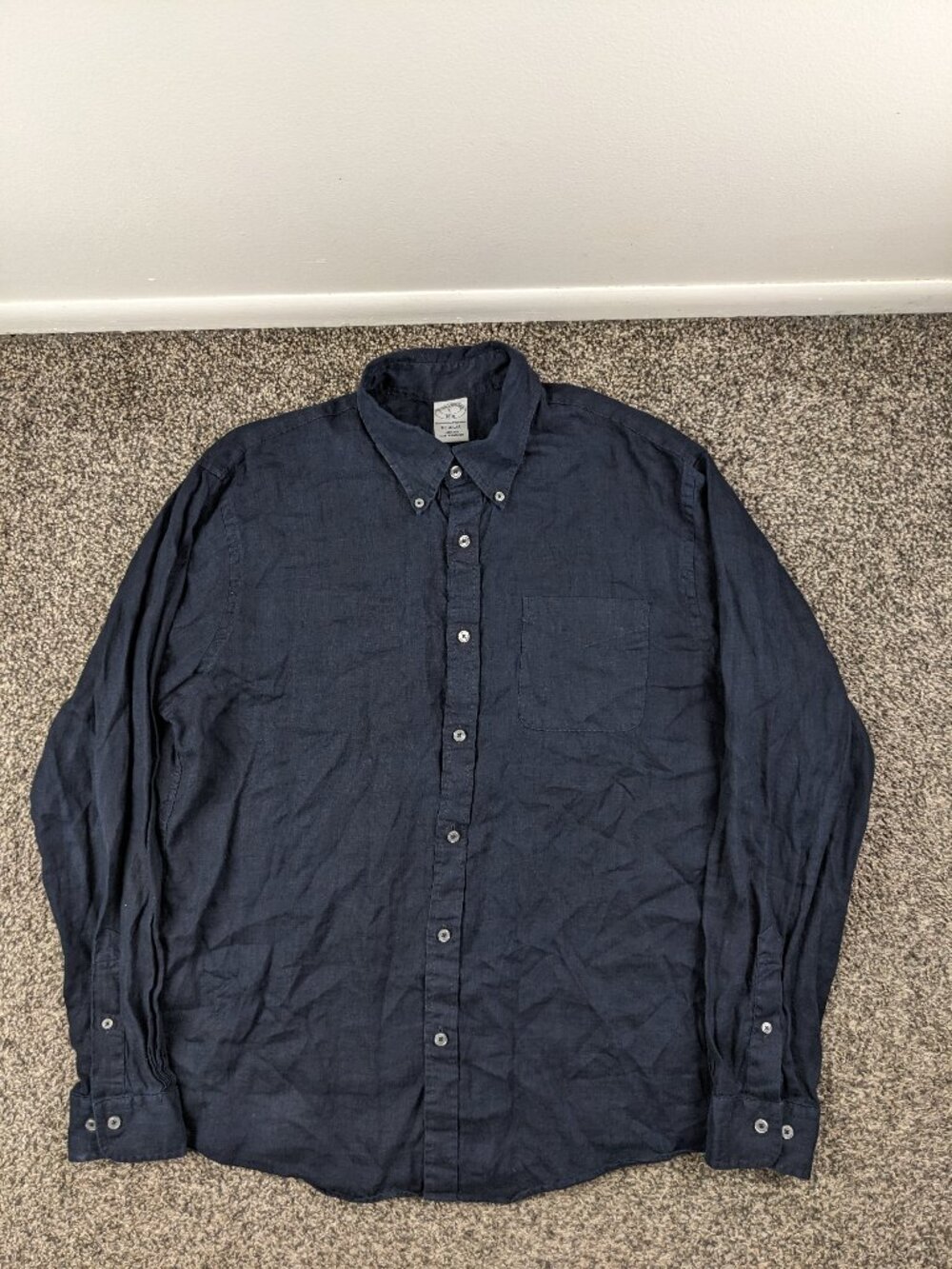 2023 Brooks Brothers Shirt 100% Linen Long Sleeve Button Down Indigo Mens Large